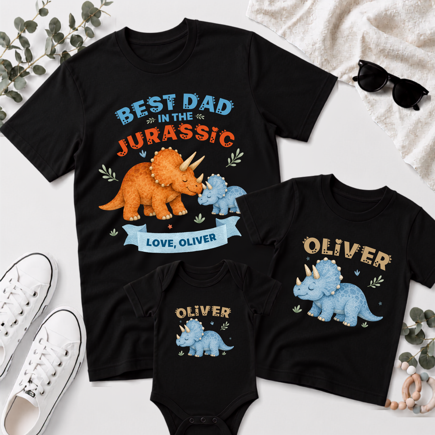 Personalised Dad & Child Dinosaur Matching Shirts