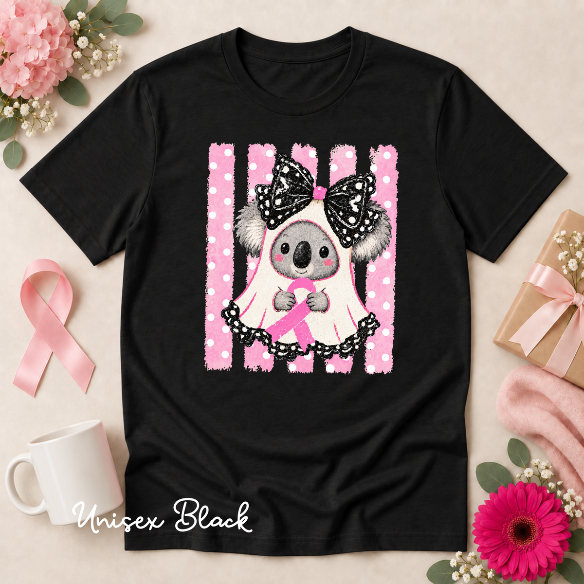 Pink Ribbon Koala Ghost Breast Cancer Awareness Halloween Shirt