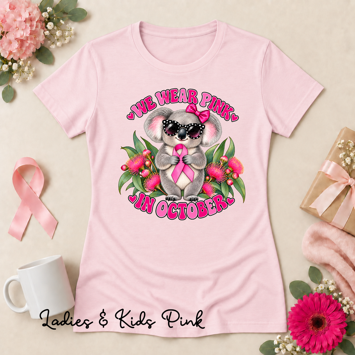 We Wear Pink in October Koala Breast Cancer Awareness Shirt