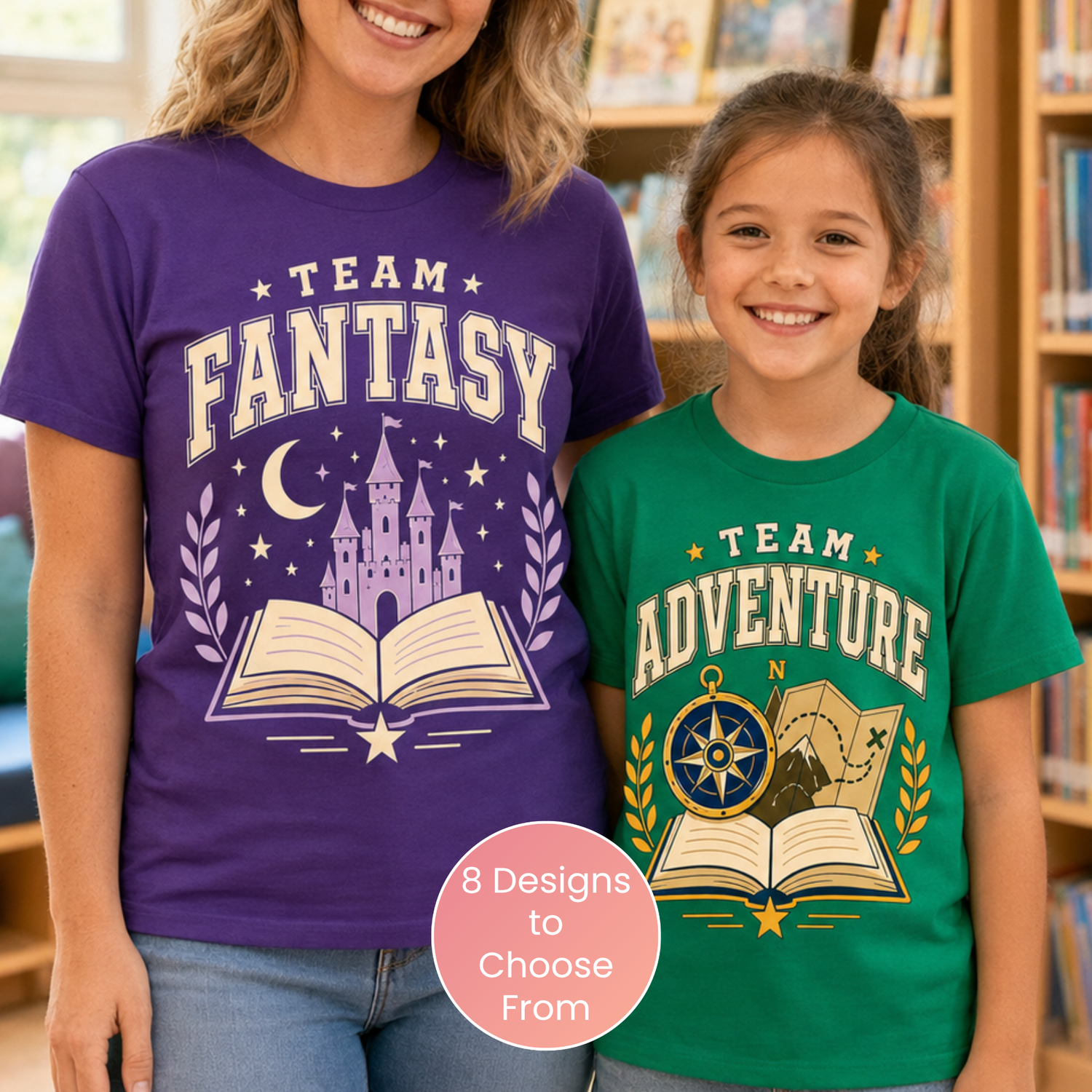 Kids and teachers wearing matching Book Week T-shirts