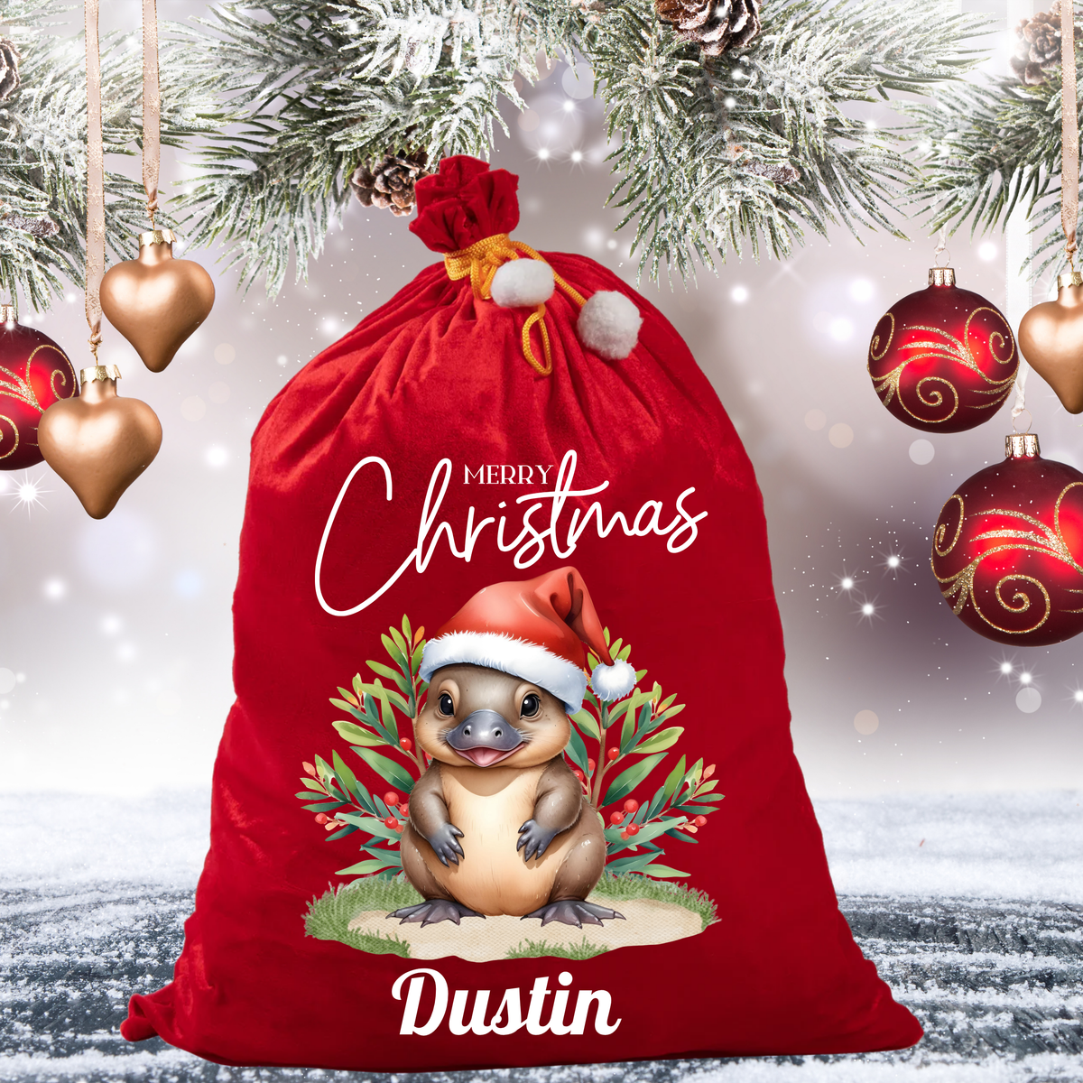 Personalised Australian Animal Red Velvet Santa Sack