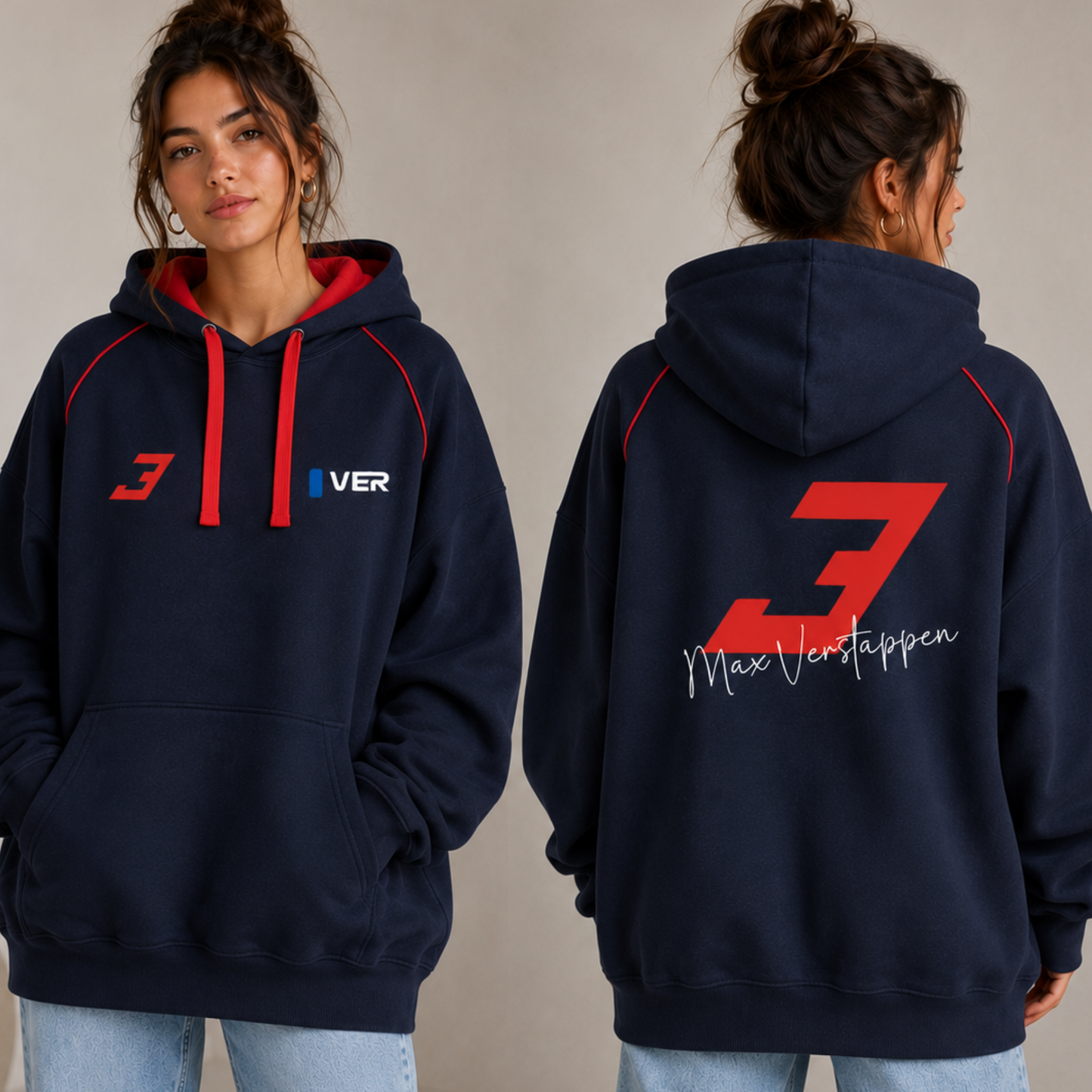 Max Verstappen Inspired Racing Hoodie, Number 3 Navy Pullover Hoodie