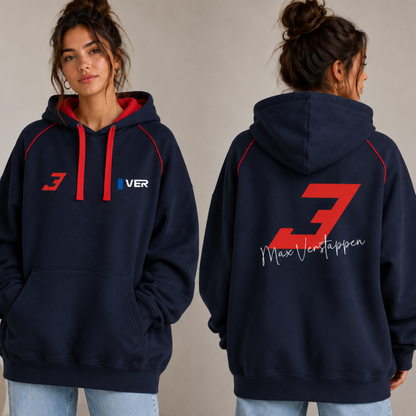 Max Verstappen Inspired Racing Hoodie, Number 3 Navy Pullover Hoodie
