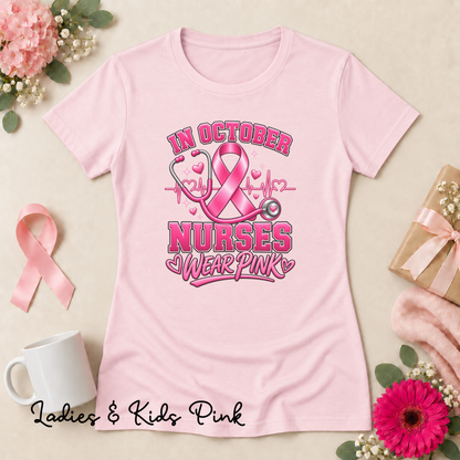 In October Nurses Wear Pink Breast Cancer Awareness Shirt