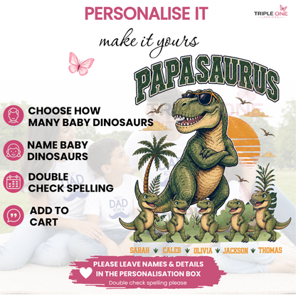 Personalised Papasaurus Dinosaur Dad Shirt