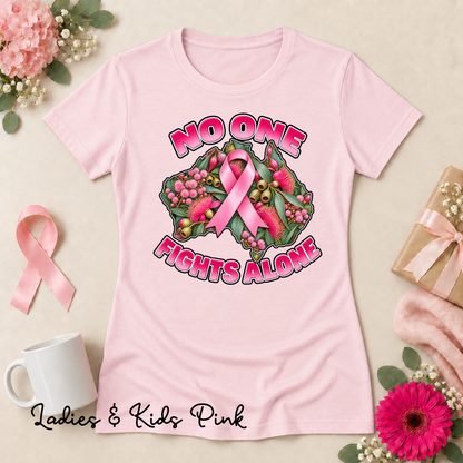 No One Fights Alone Australian Floral Design Breast Cancer Awareness Shirt