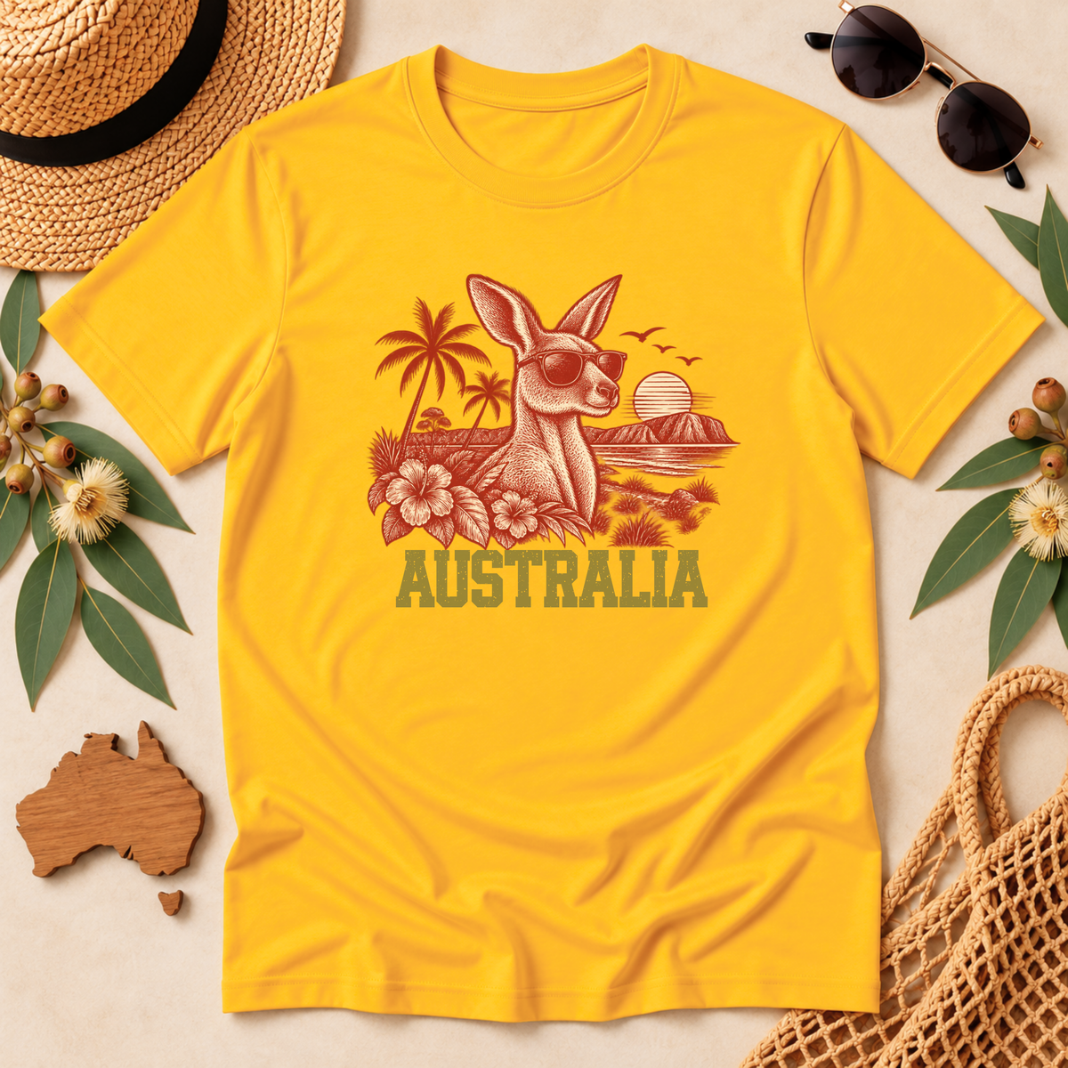 Australia Kangaroo T-Shirt – Retro Tropical Sunglasses Design