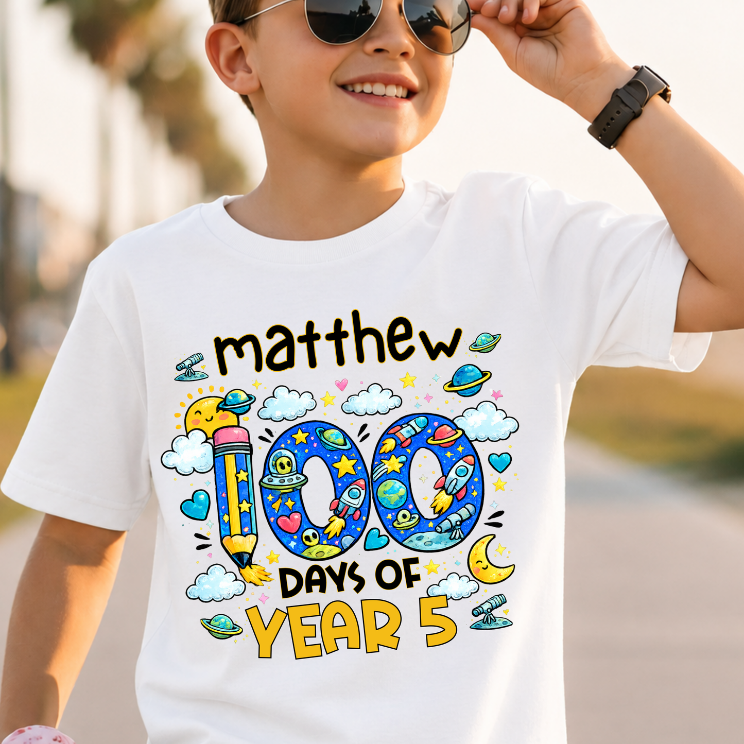 Personalised 100 Days of School Space Shirt