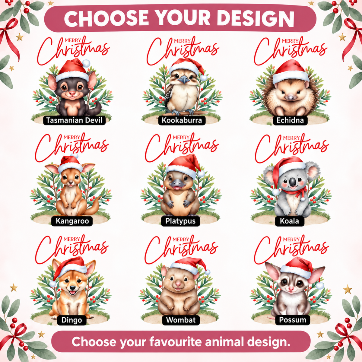 Personalised Australian Animal Red Velvet Santa Sack