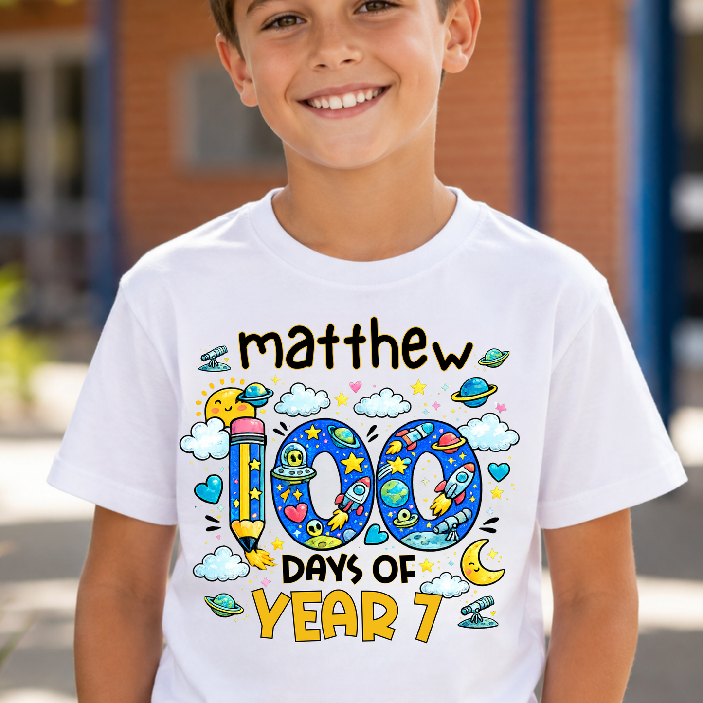 Personalised 100 Days of School Space Shirt