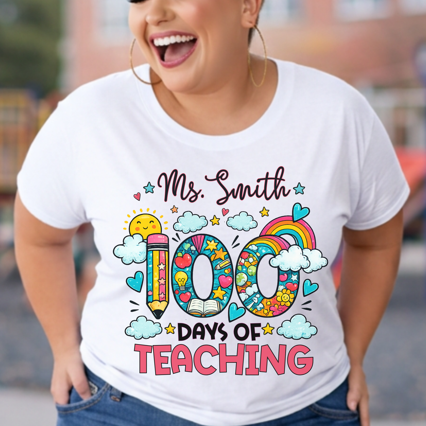 Personalised 100 Days of Teaching Rainbow Shirt