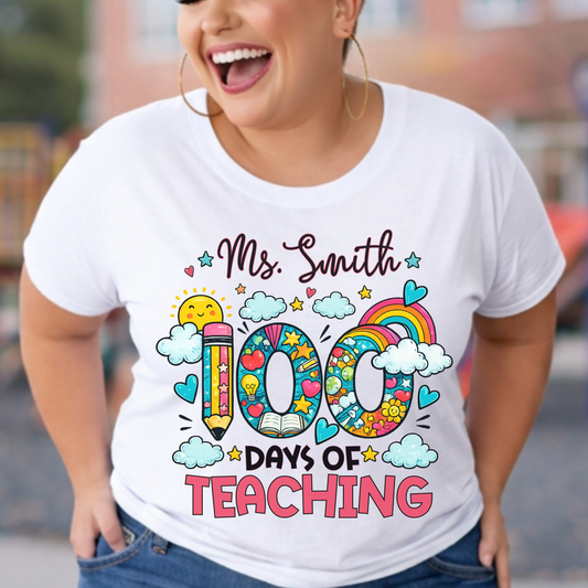 Personalised 100 Days of Teaching Rainbow Shirt