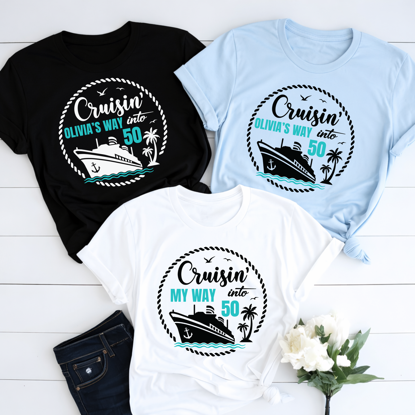 Cruisin’ Into Custom Age Personalised Cruise Shirts | Matching Family Cruise Shirts