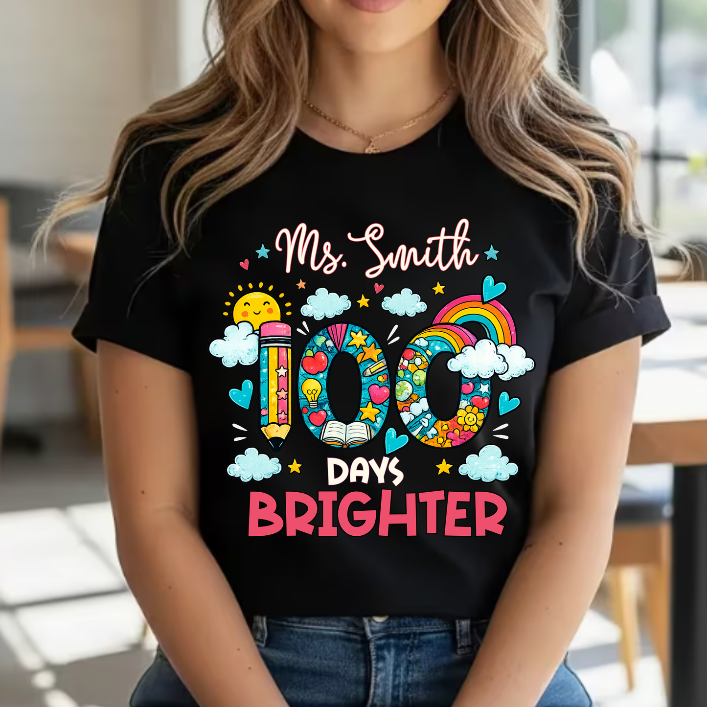 Personalised 100 Days of Teaching Rainbow Shirt