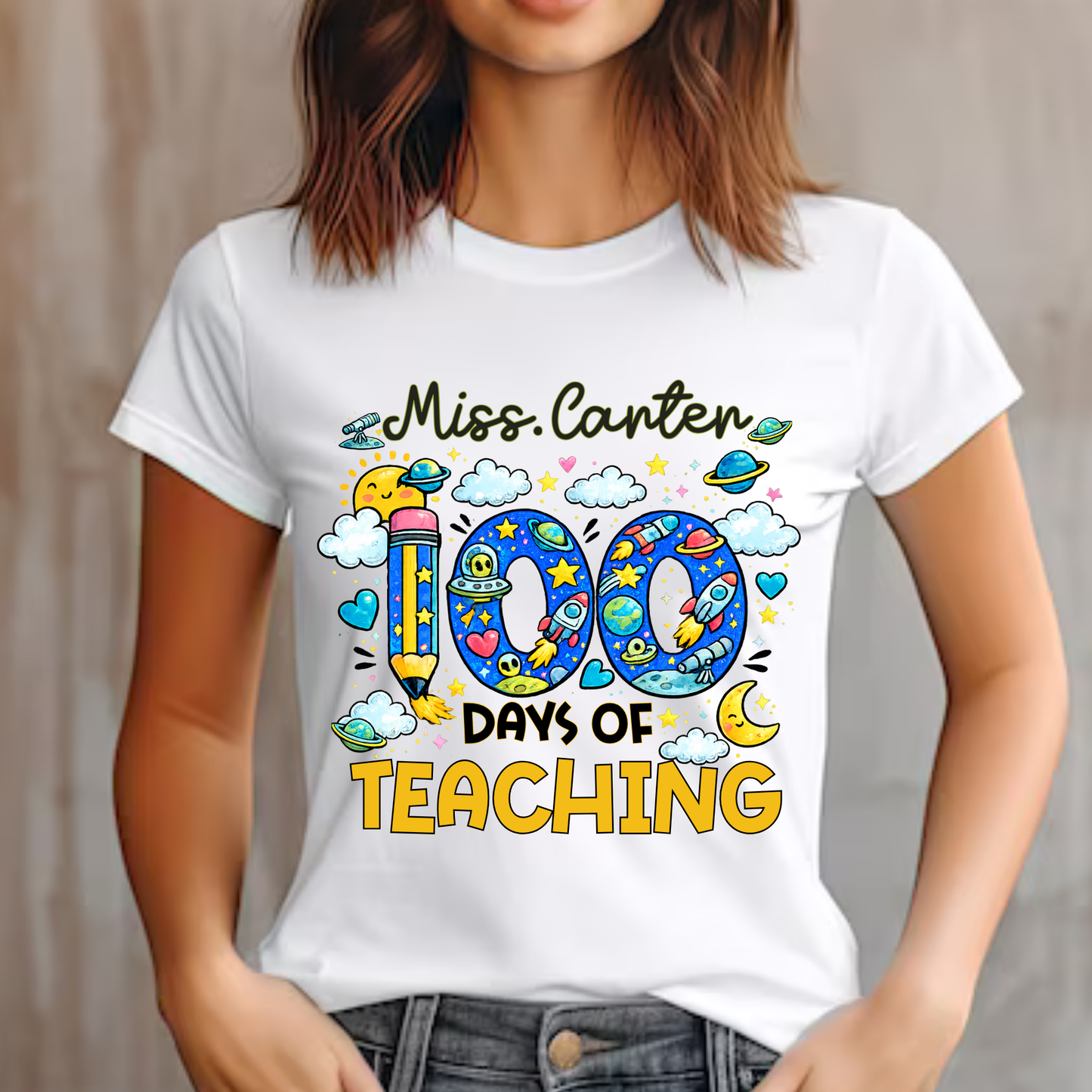 Personalised 100 Days of Teaching Space Shirt