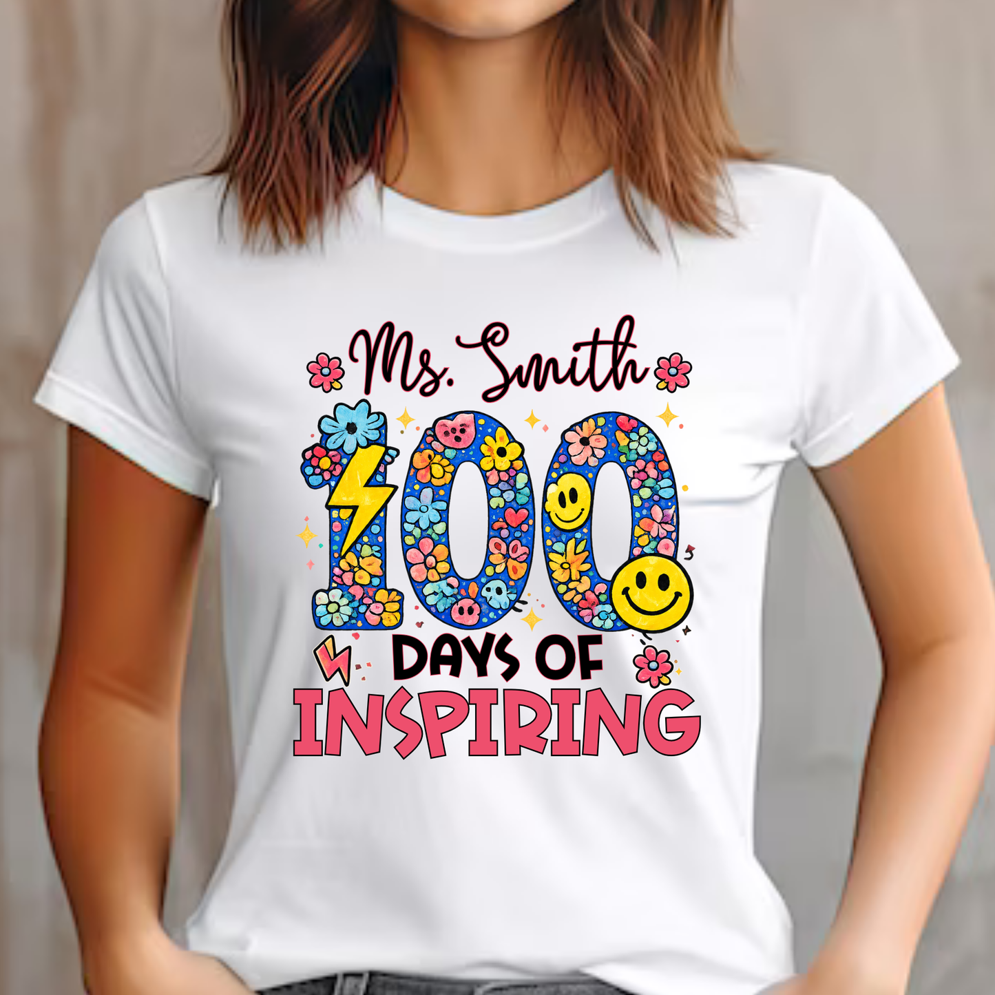 Personalised 100 Days of Teaching Floral Shirt