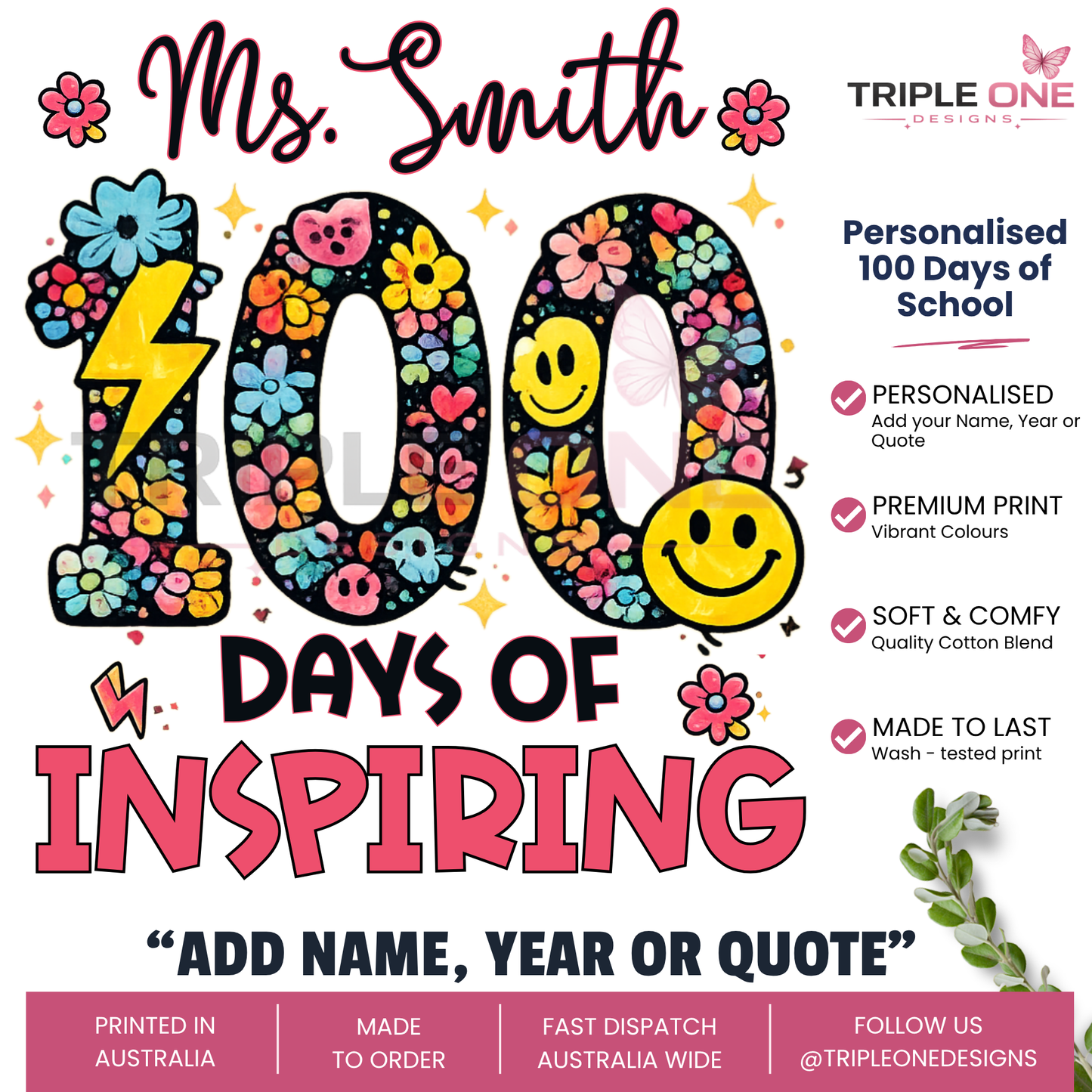 Personalised 100 Days of Teaching Floral Shirt