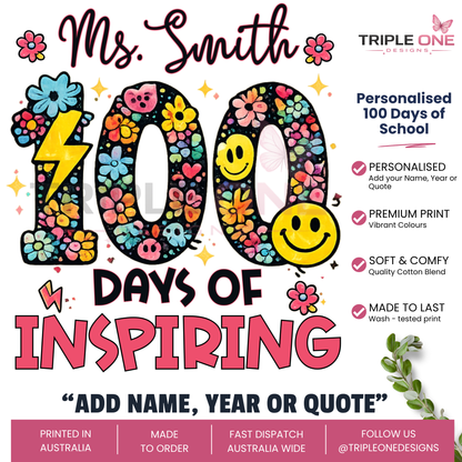 Personalised 100 Days of Teaching Floral Shirt
