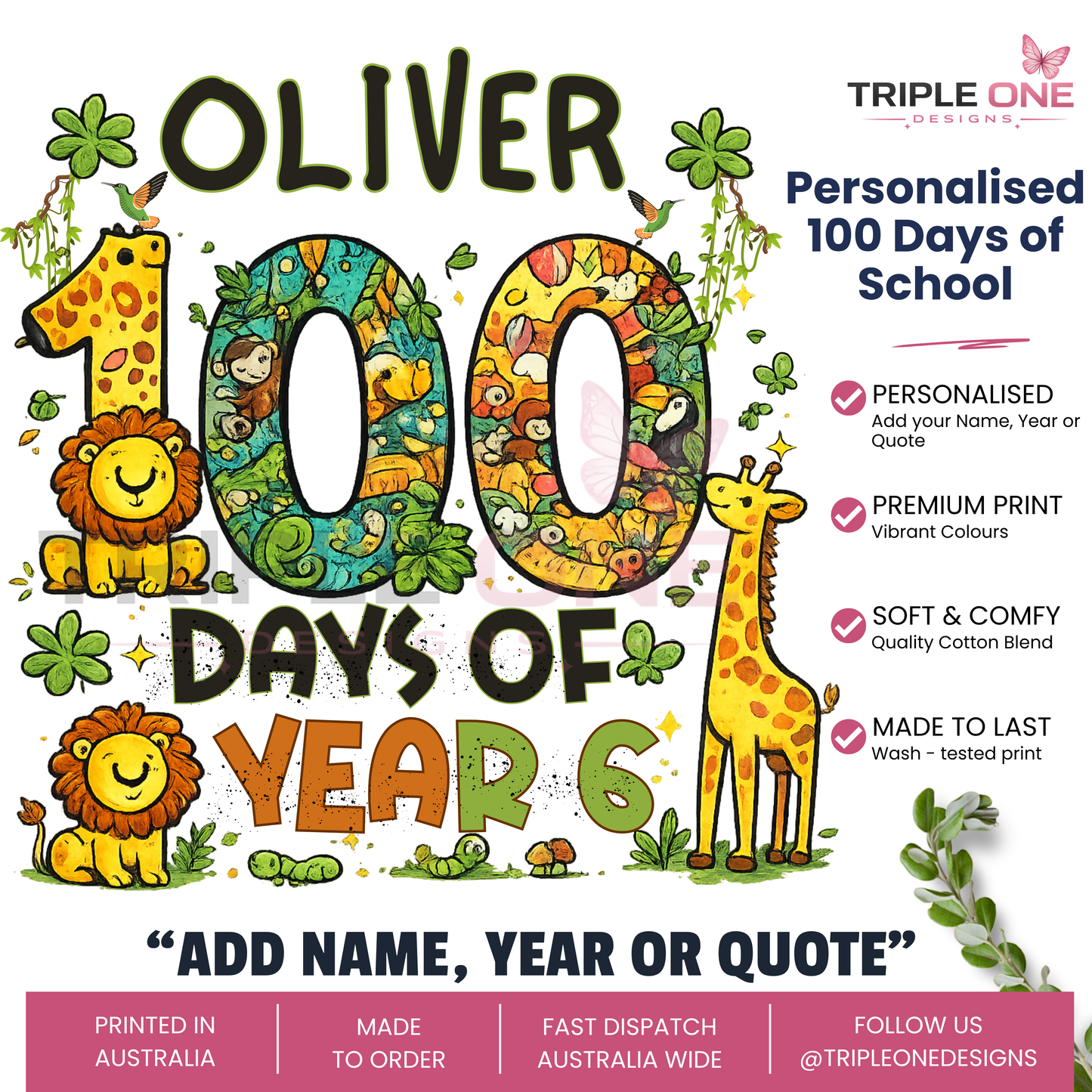 Personalised 100 Days of School Safari Shirt