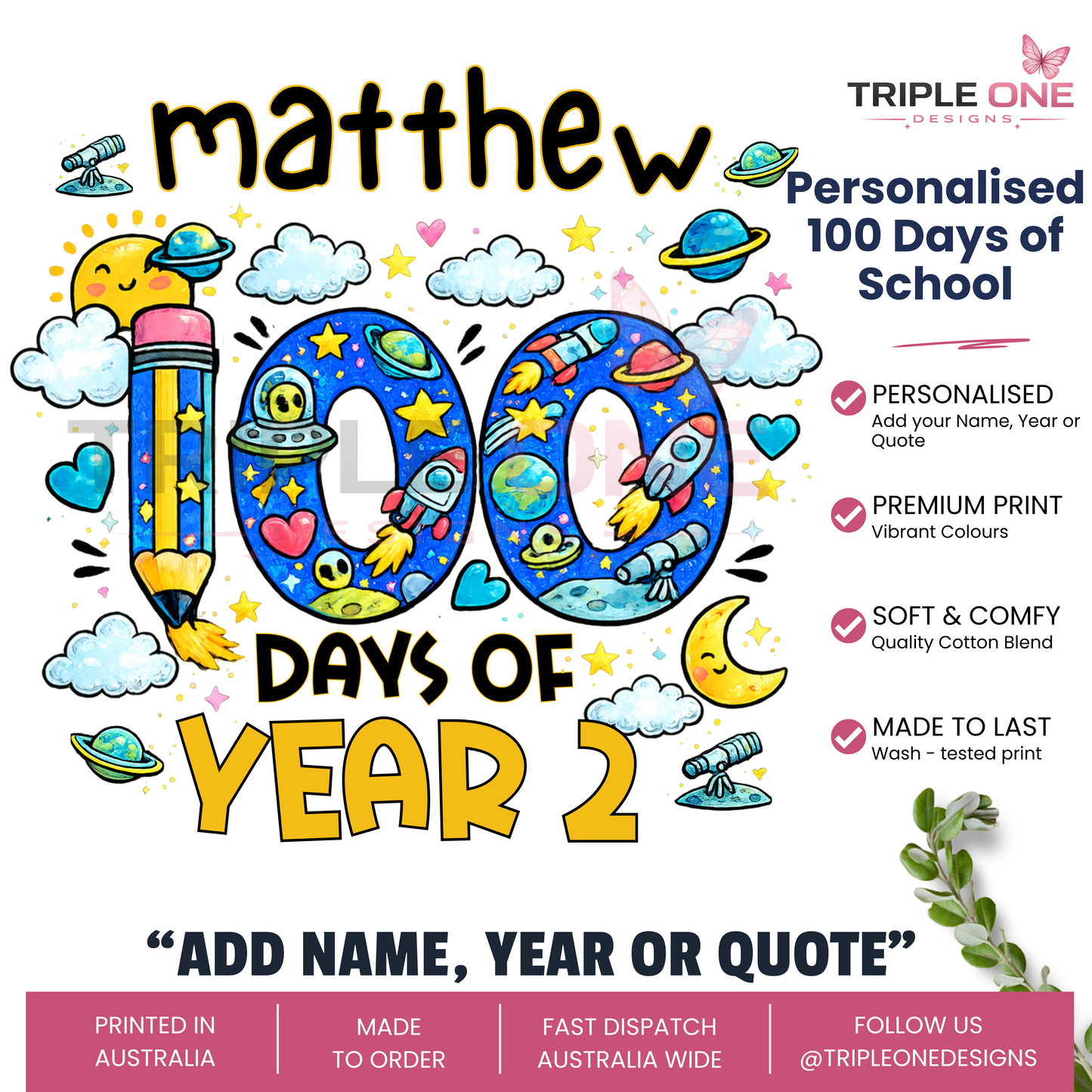 Personalised 100 Days of School Space Shirt