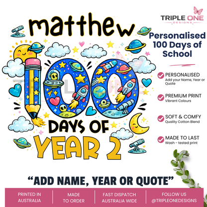 Personalised 100 Days of School Space Shirt