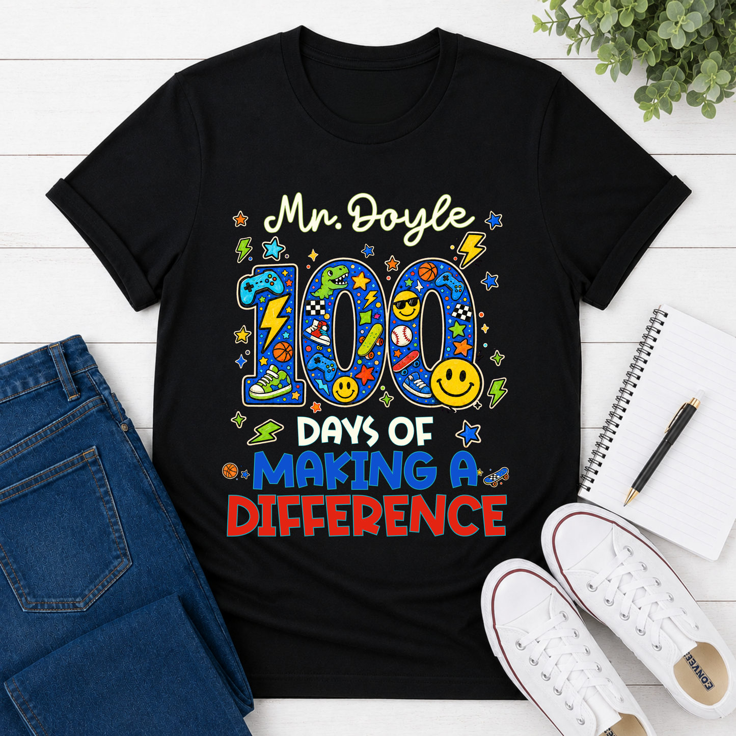 Personalised 100 Days of School Teacher Shirt