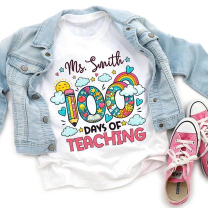 Personalised 100 Days of Teaching Rainbow Shirt