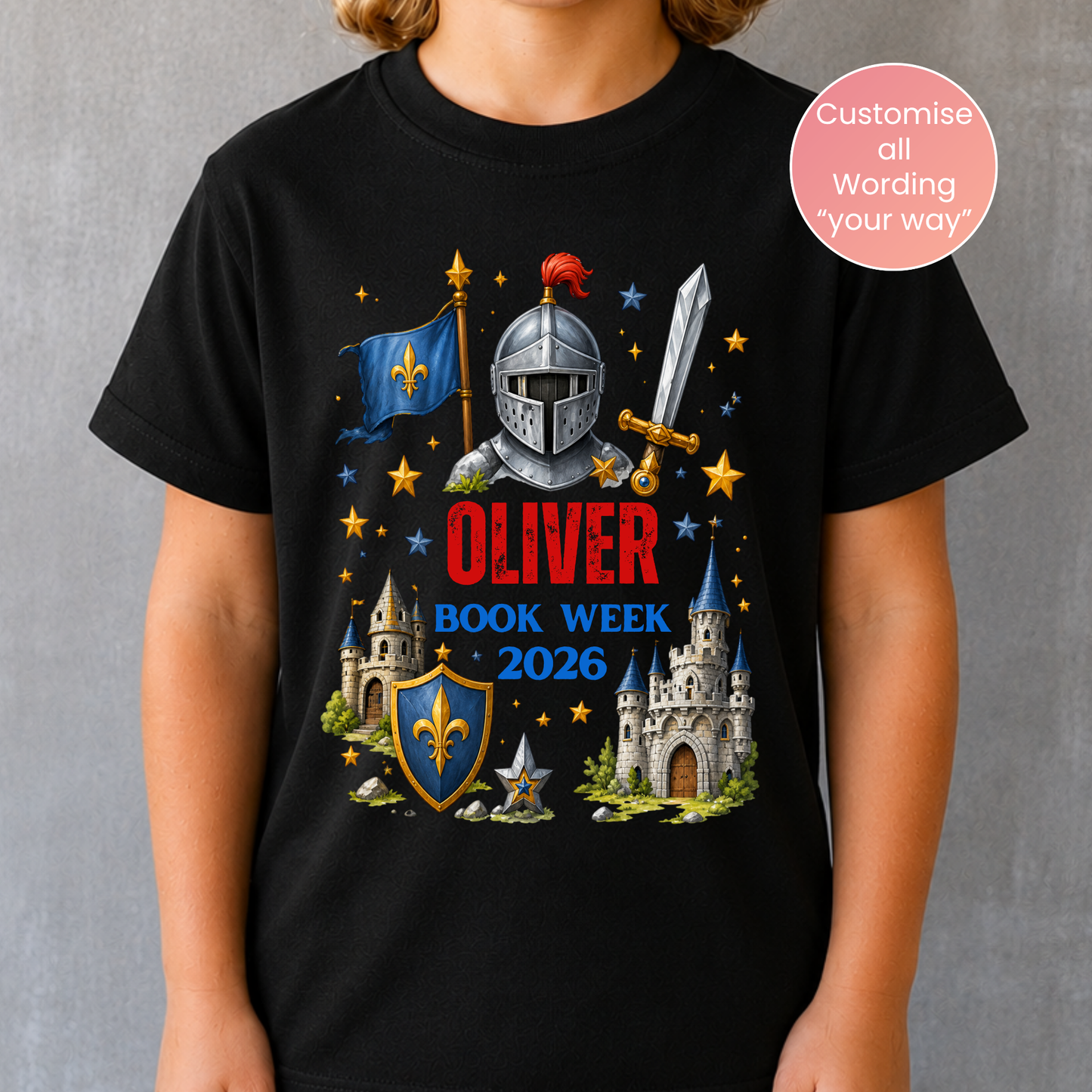 Personalised Knight & Castle Book Week 2026 Shirt – Kids & Adults