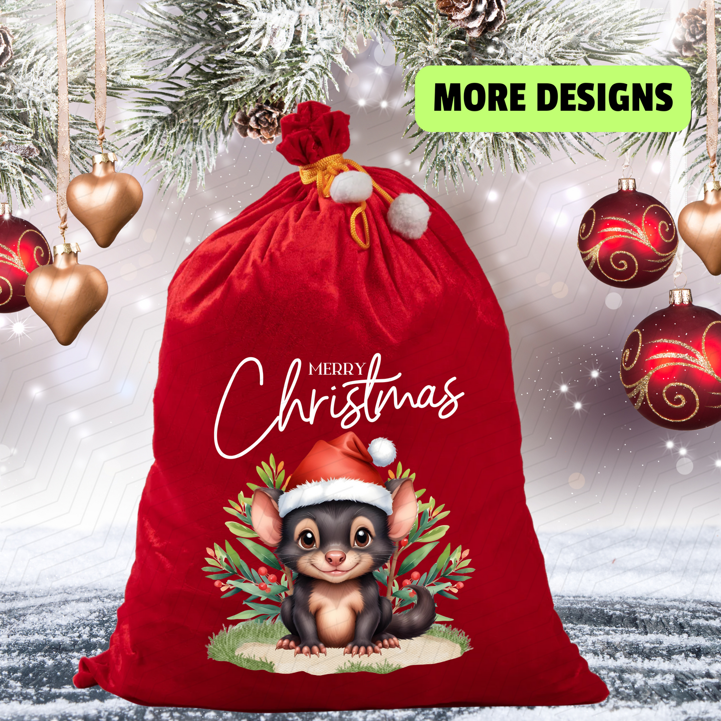 Australian Animals Red Velvet Santa Sack