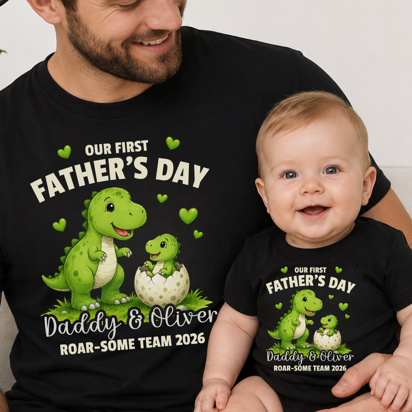 Personalised Dinosaur Daddy & Me First Father's Day Matching Set | Roar-Some Team