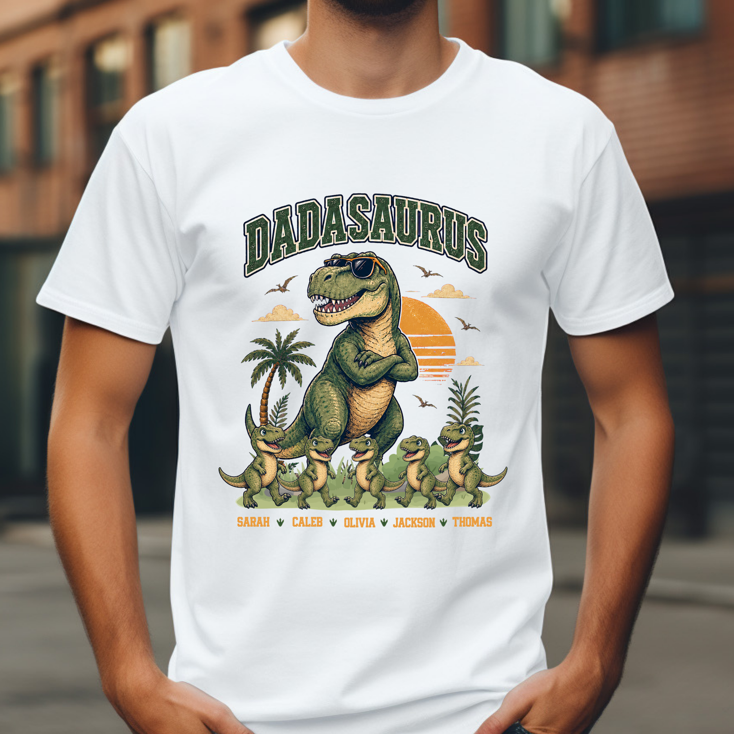 Personalised Dadasaurus Dad Shirt with Kids Names