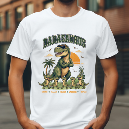 Personalised Dadasaurus Dad Shirt with Kids Names