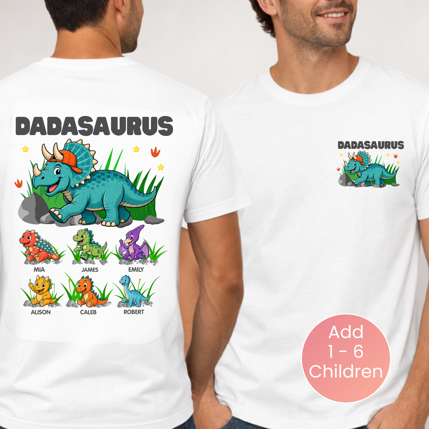 Personalised Dadasaurus Shirt with Kids Names