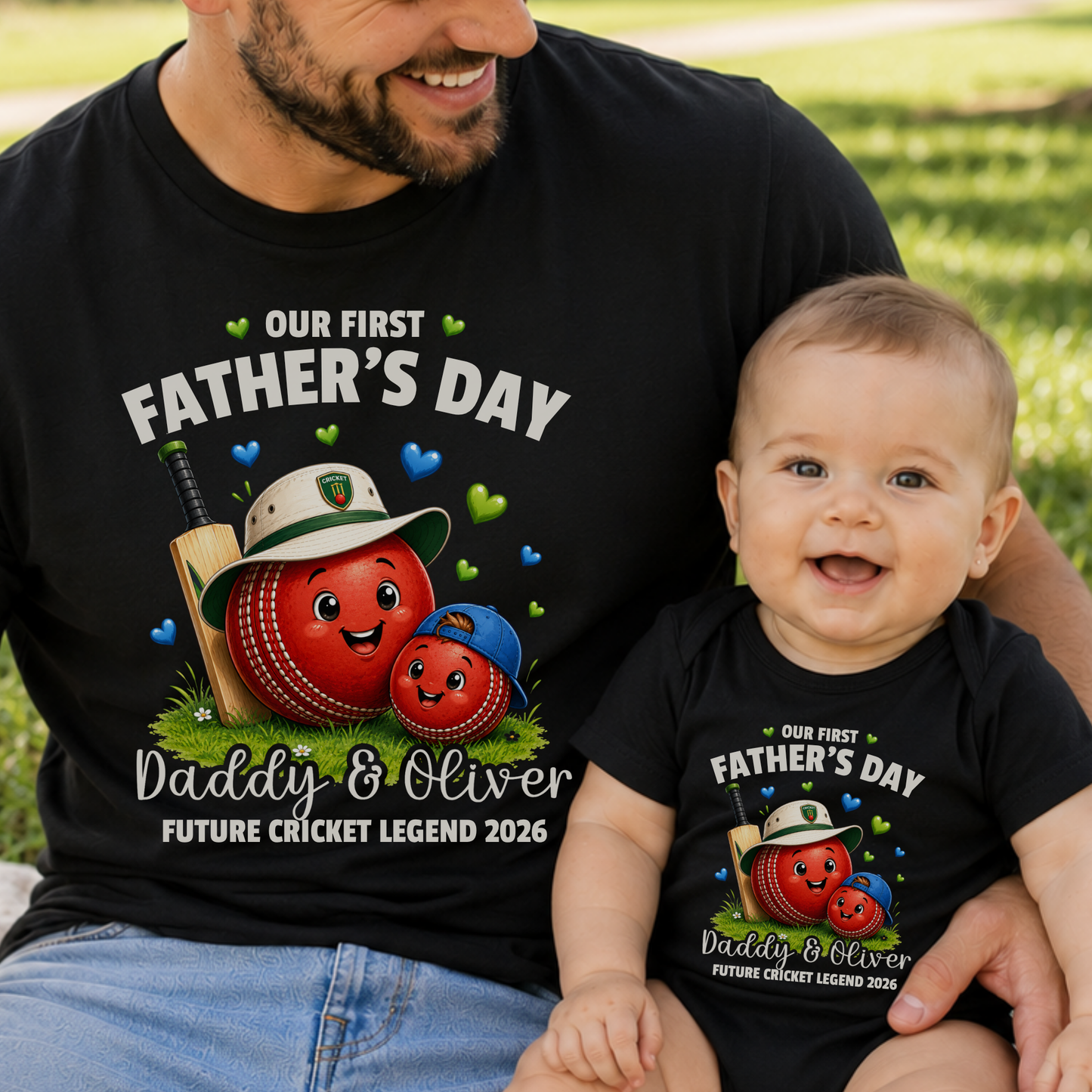 Personalised Cricket Daddy & Me First Father's Day Matching Set