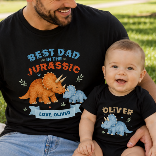 Personalised Dad & Child Dinosaur Matching Shirts
