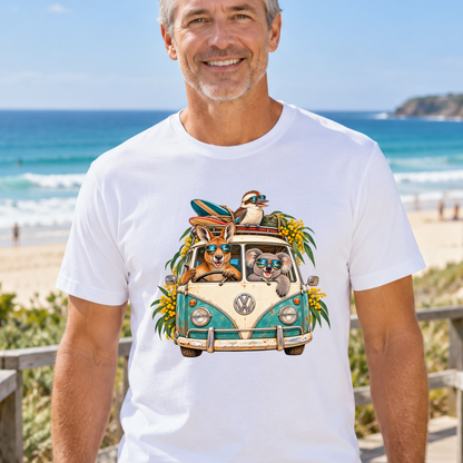 Aussie Road Trip T-Shirt – Australian Animals & Retro Campervan