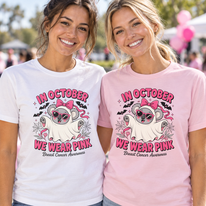 In October We Wear Pink Koala Ghost Breast Cancer Awareness Shirt