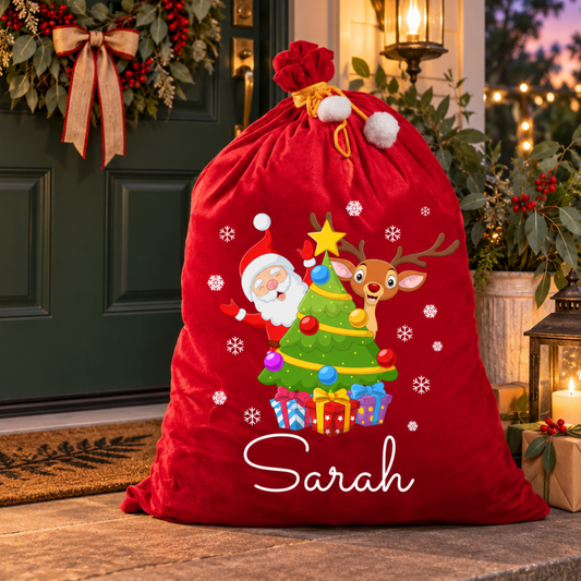 Personalised Christmas Red Velvet Santa Sack with Name