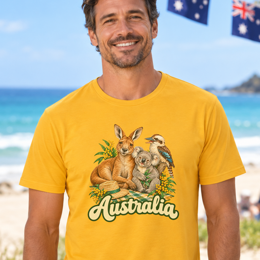Australia Wildlife T-Shirt – Kangaroo, Koala & Kookaburra
