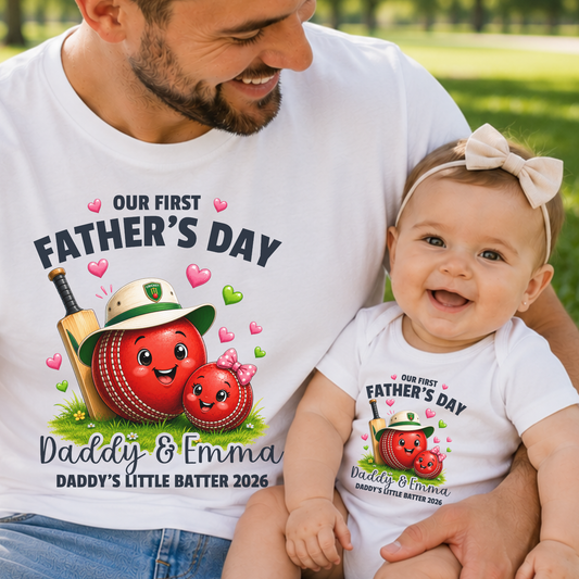 Personalised Cricket Daddy & Me First Father's Day Matching Set | Daddy's Little Batter