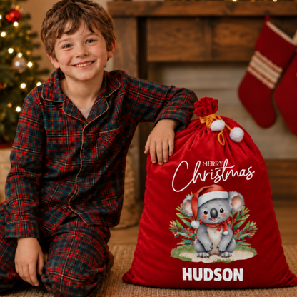 Personalised Australian Animal Red Velvet Santa Sack