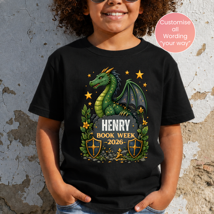 Personalised Dragon Book Week 2026 Kids T-Shirt