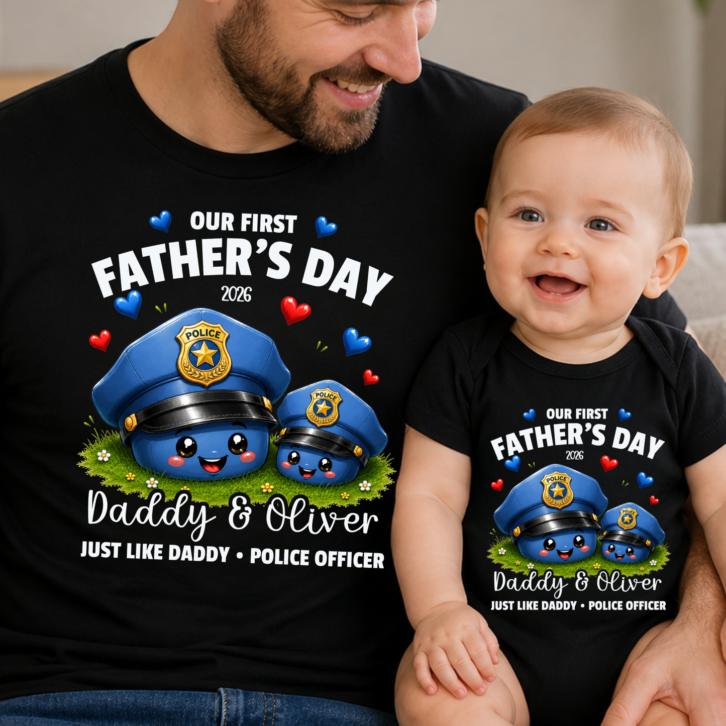 Personalised Police Daddy & Me First Father's Day Matching Set