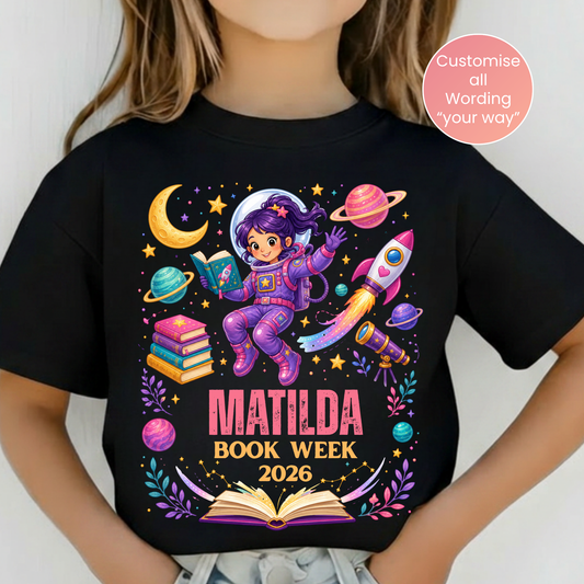 Personalised Space Reader Book Week 2026 Shirt – Kids & Adults