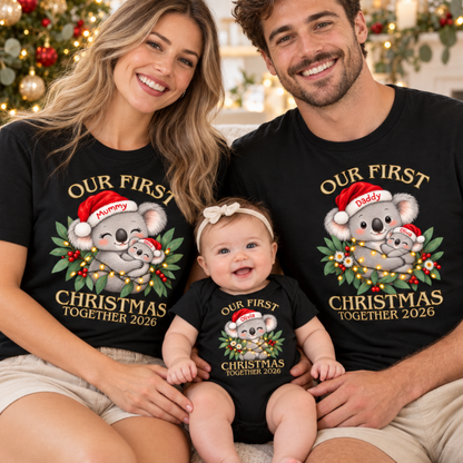 Personalised First Christmas Together Koala Family Shirts & Baby Onesie