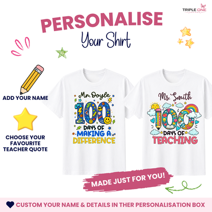 Personalised 100 Days of Teaching Rainbow Shirt