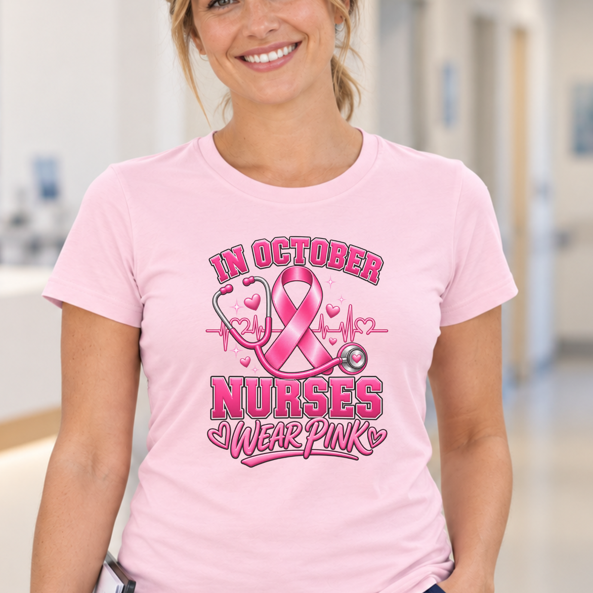 In October Nurses Wear Pink Breast Cancer Awareness Shirt
