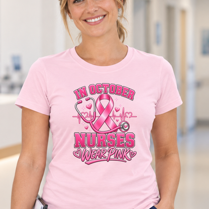 In October Nurses Wear Pink Breast Cancer Awareness Shirt
