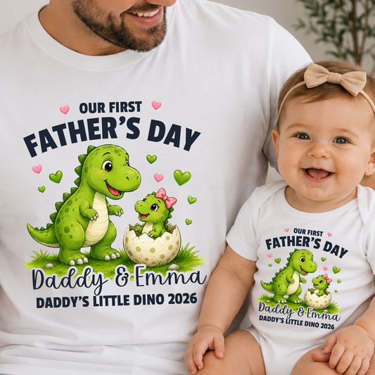 Personalised Dinosaur Daddy & Me First Father's Day Matching Set | Daddy's Little Dino