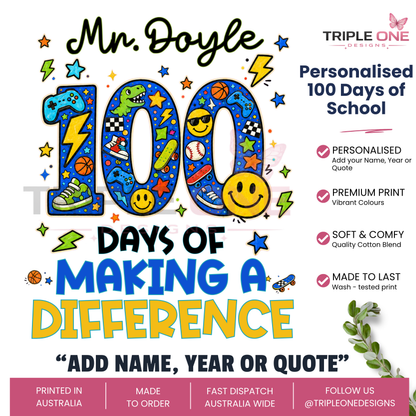 Personalised 100 Days of School Teacher Shirt